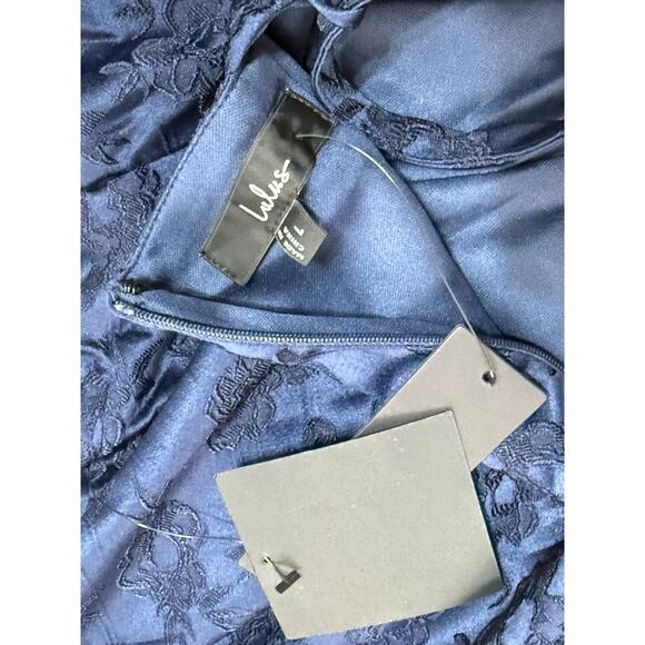 NWT Lulus Dress Women’s L Blue Floral Jacquard Lace Up Back Puff Sleeve Ruffle - Picture 12 of 13